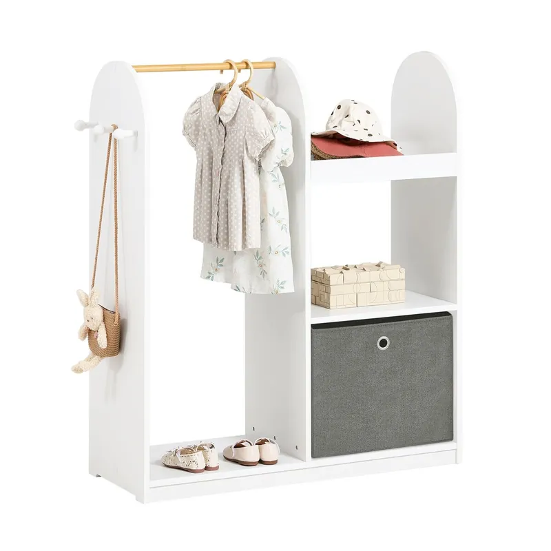 Armario Infantil con 3 Ganchos 1 Cesta y 1 Percha Mueble Organizador Juguetes y Ropa 97 x 35 x 108 cm KMB40-W SoBuy