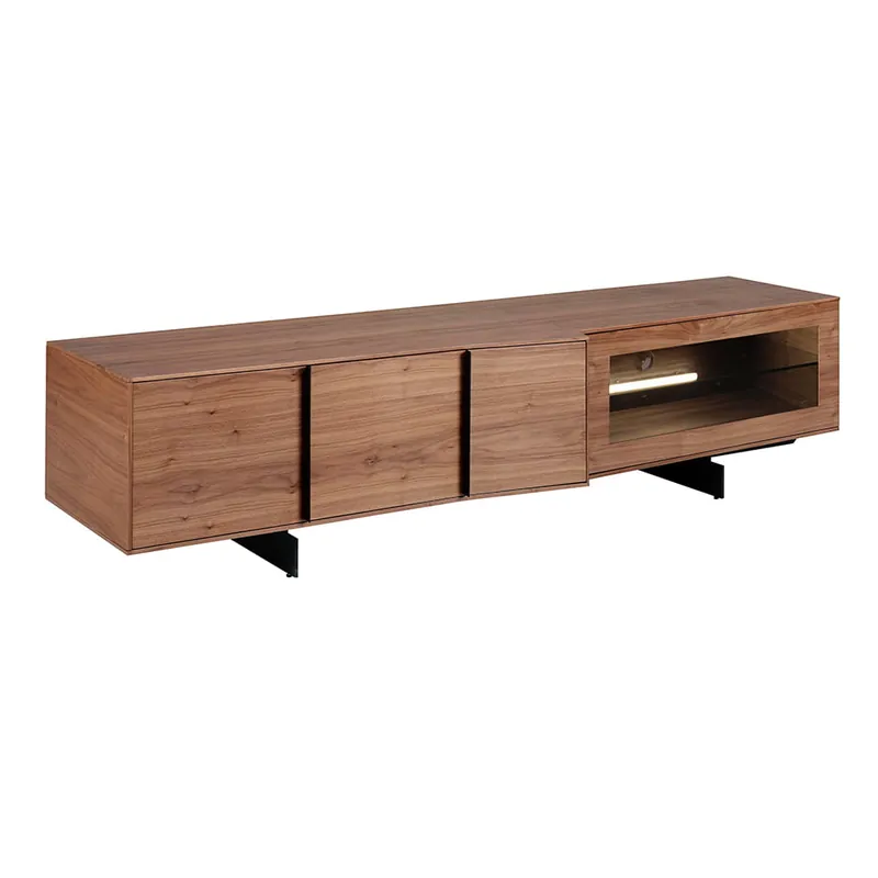 ANGEL CERDA Mueble TV nogal y acero negro con iluminación interior - Muebles