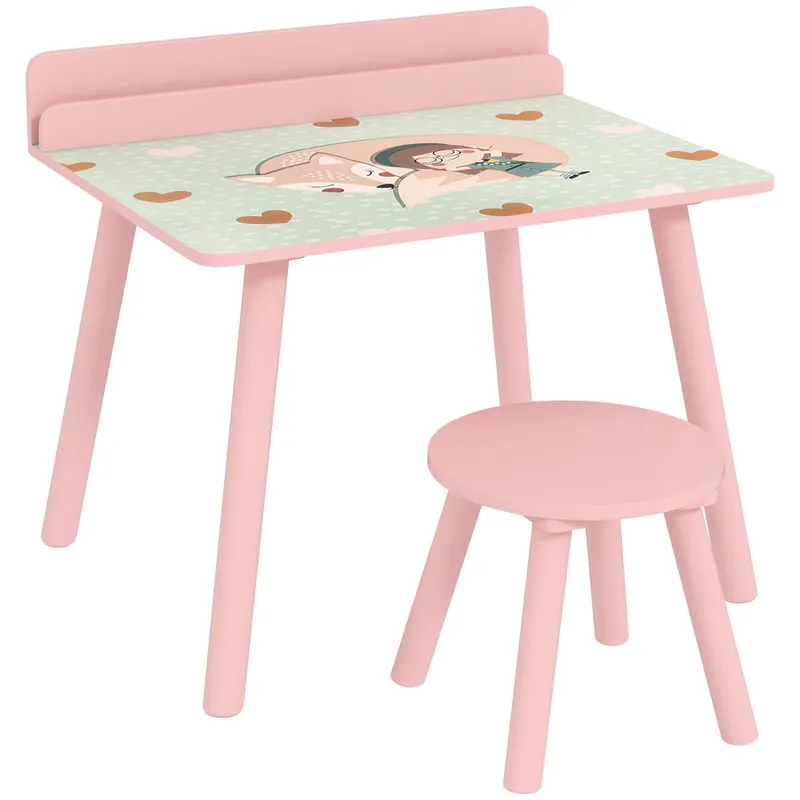 AIYAPLAY Mesa y Silla Infantiles de 2 Piezas Mesa Infantil con Silla y Estante para Libros Escritorio para Niños de +3 Años para Sala de Juegos Verde - Muebles