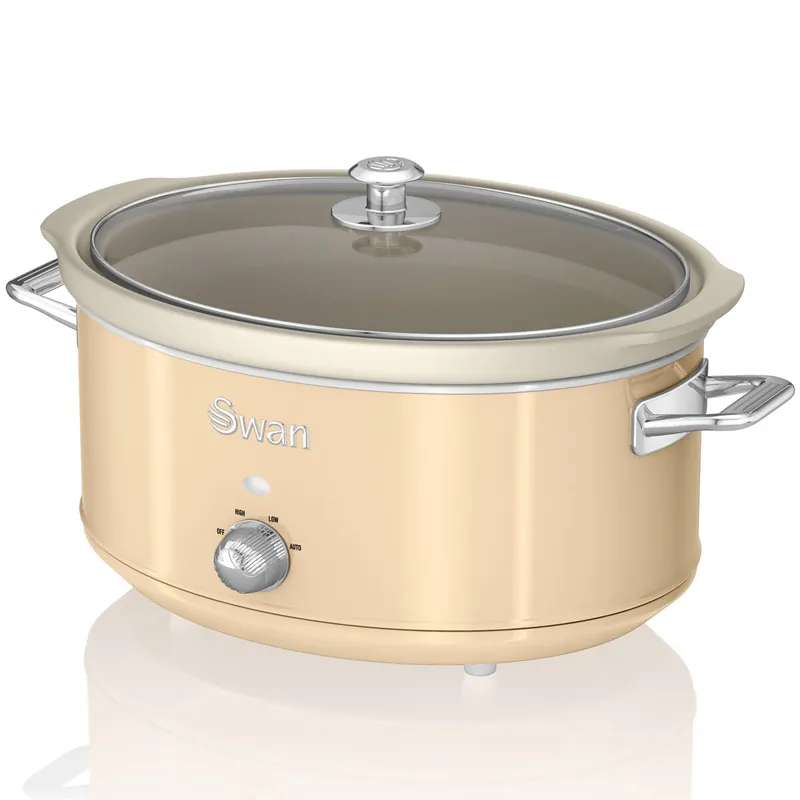 SWAN SF17031CNEU Retro Olla Cocción Lenta, 6,5L, Recipiente Extraíble Antiadherente Cerámica Libre PFOA, Vintage, 320, Crema - Electrodomésticos