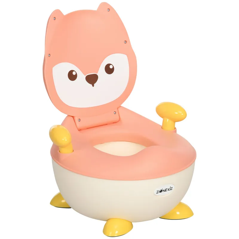 ZONEKIZ Orinal Infantil WC Aprendizaje Orinal para Bebé de 6-36 Meses en Forma de Zorro con Tapa Prueba de Salpicaduras Asas Estructura Antideslizante 34,5x35x23 cm Rosa