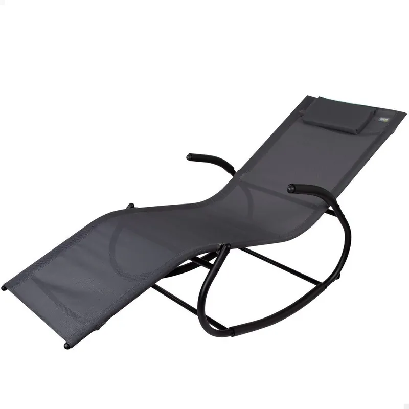 Pack 2 tumbonas mecedoras de jardín antracita c/cojín Aktive