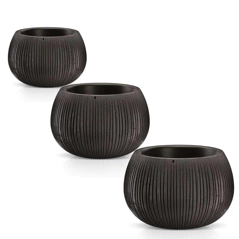 Pack 3 macetas Prosperplast BETON BOWL de plástico CON depósito en color Cemento negro, tamaño Set M - Decoración