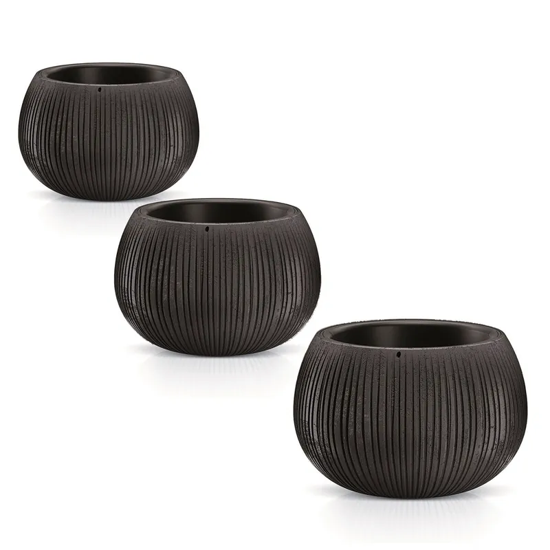 Pack 3 macetas Prosperplast BETON BOWL de plástico CON depósito en color Cemento negro, tamaño Set S - Decoración