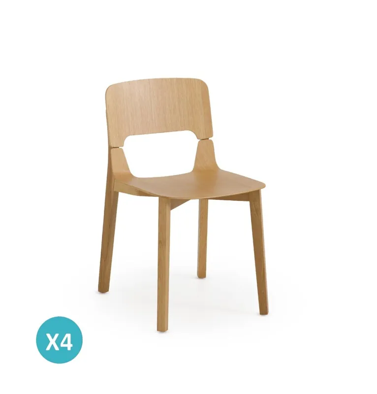 Pack 4 sillas madera contrachapado roble - Muebles