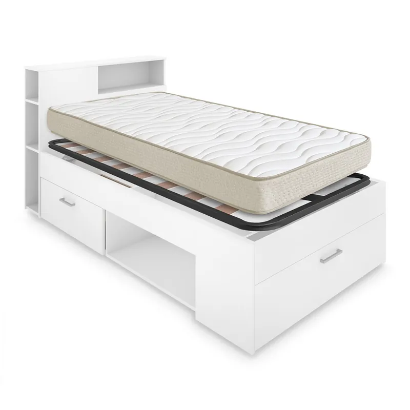 Pack ahorro juvenil Cama Lanka con cabecero, Colchón viscoelástico Nova y Somier 90 x 190 cm - Descanso