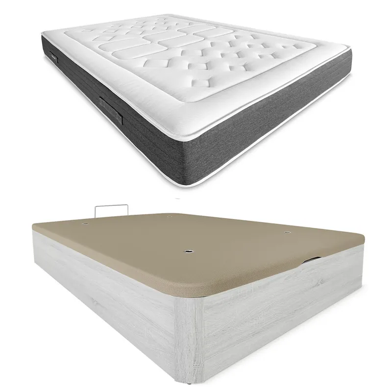 Pack Colchón Viscoelástico Bio Nature + Canapé Madera Abatible 90x190 Con Montaje, Color Polar - Descanso
