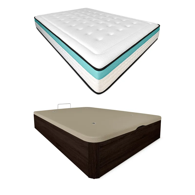 Pack Colchón Viscoelástico Bio Max + Canapé Madera Abatible 90x190 Con Montaje, Color Wengué - Descanso