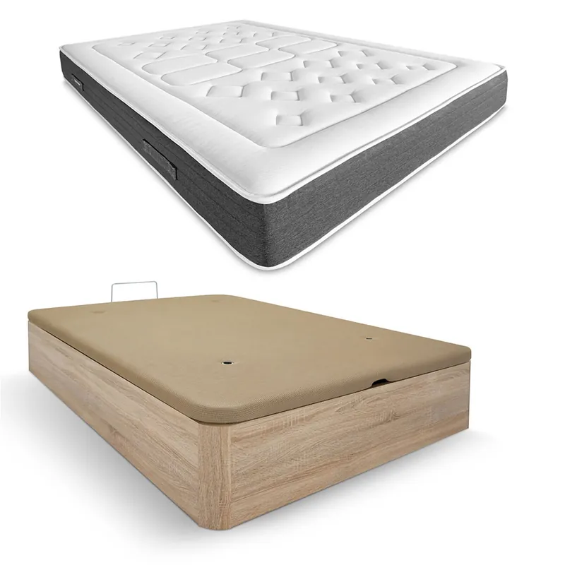Pack Colchón Viscoelástico Bio Nature + Canapé Madera Abatible 90x190 Con Montaje, Color Cambria - Descanso