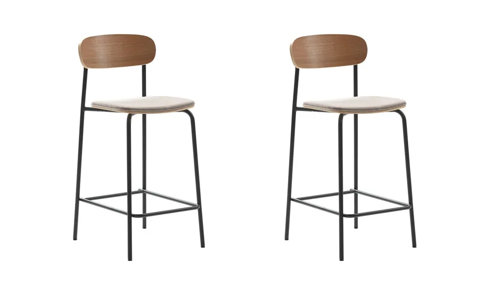 Pack de 2 taburetes altos ADRIANA fijo cojín teja - Muebles