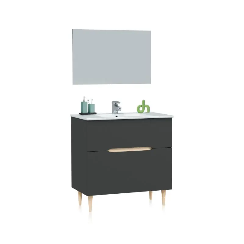Pack de baño con lavabo Opera 80 Antracita - Roble 80 x 80 x 45 cm
