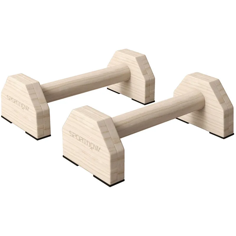 SPORTNOW Paralelas Calistenia de Madera Barras Paralelas con Alfombra Antideslizante para Entrenamiento en Gimnasio Hogar 30x13x10 cm Natural - Deporte