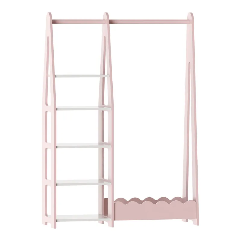 Perchero burro infantil Vestnes con estantería 114x77x30 cm - Rosa/Blanco [en.casa]