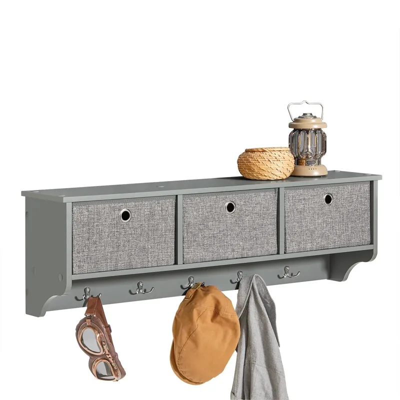 Perchero moderno de pared estantería de pared con 5 ganchos y 3 cajones L100 cm FRG282-HG SoBuy