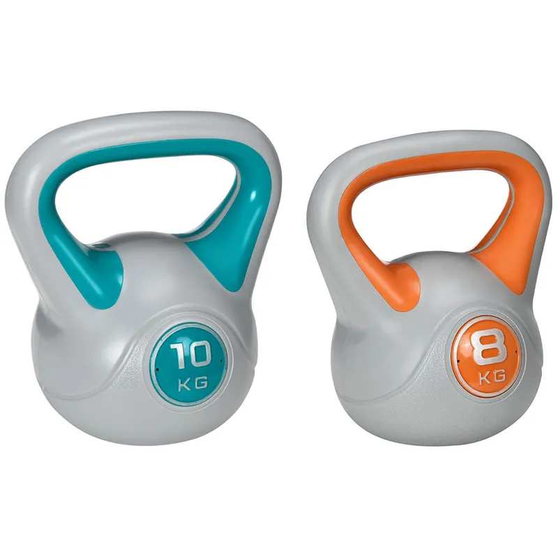 SPORTNOW Conjunto de 2 Pesas Rusas de 10 kg 8 kg Kettlebell de Fiteness con Relleno de Arena Mango Ancho para Ejercicios y Entrenamiento en Casa y Gimnasio 22x16x26 cm 20x14x24 cm Azul y Naranja - Deporte