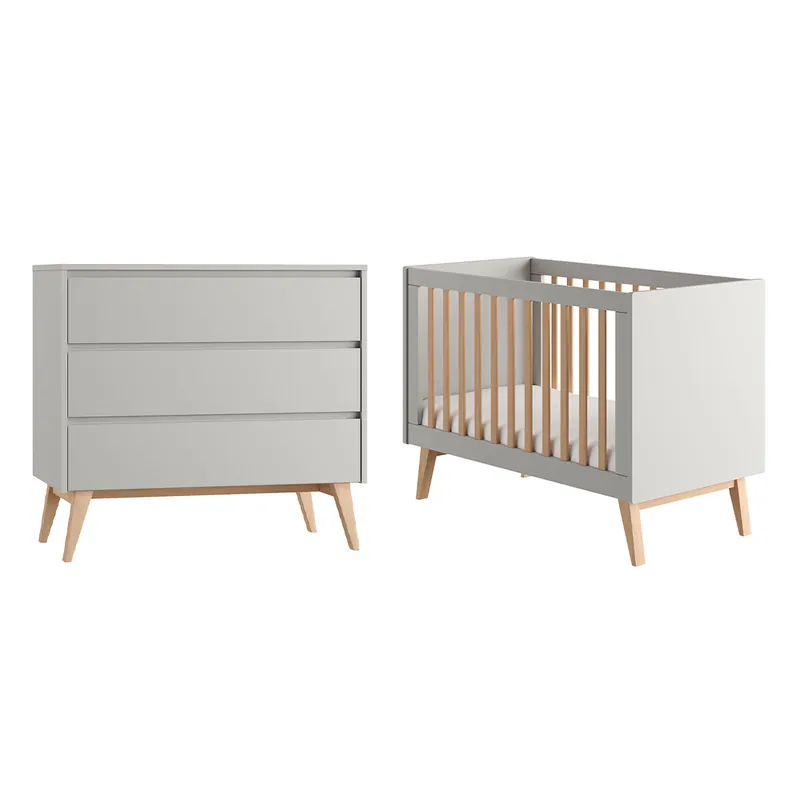 Pinio Swing Cuna evolutiva 60x120 y cómoda 3 cajones Gris y madera - Bebé