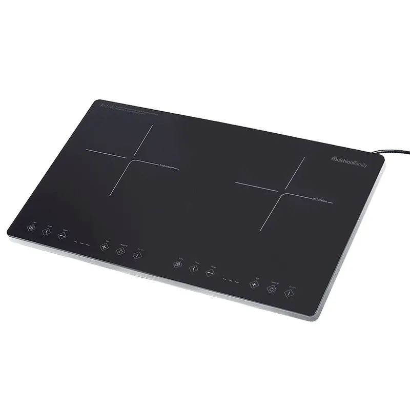 MELCHIONI FAMILY OBLIVION 2 Placa de Inducción Portátil 2 Fuegos, 3300 W, Pantalla Touch, Temperatura 80-240°C, 3300W, Temporizador 3H, Bloqueo Infantil, Vidrio Negro