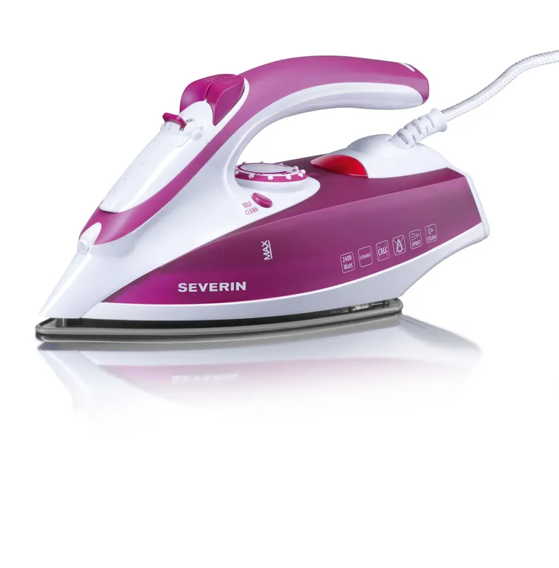 SEVERIN - Plancha de Vapor con Suela Cerámica, 2.400 W, Blanco / Violeta BA 3243