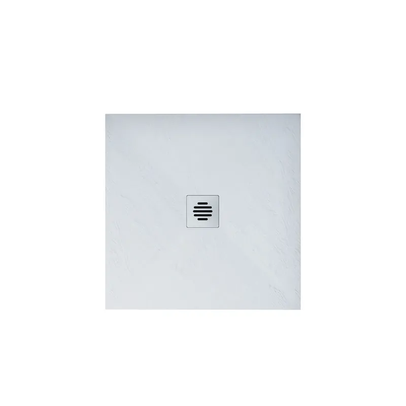 Plato de ducha cuadrado 80x80x3cm blanco+desagüe con tapa de acero inoxidable - Baño