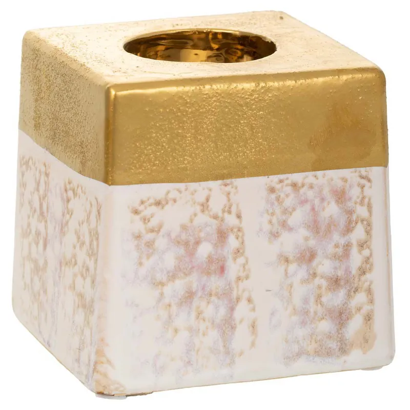 Portavelas de cerámica dorado 10x10x10 cm - Decoración