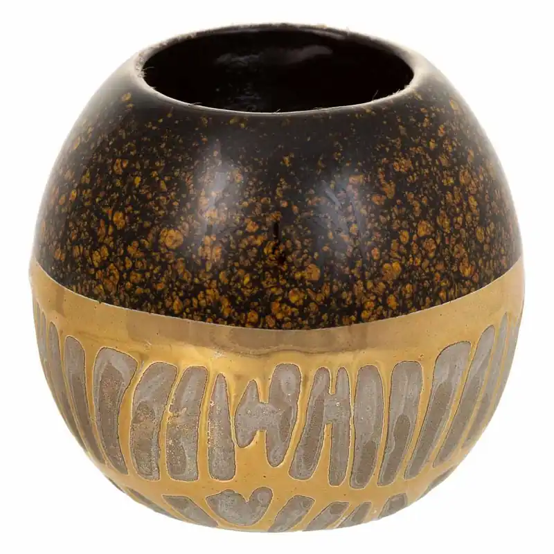 Portavelas de cerámica dorado 10,5x10,5x10 - Decoración