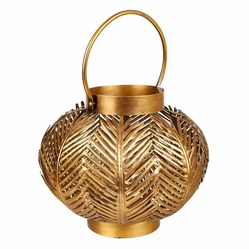 Portavelas de metal dorado 34x34x27 - Decoración