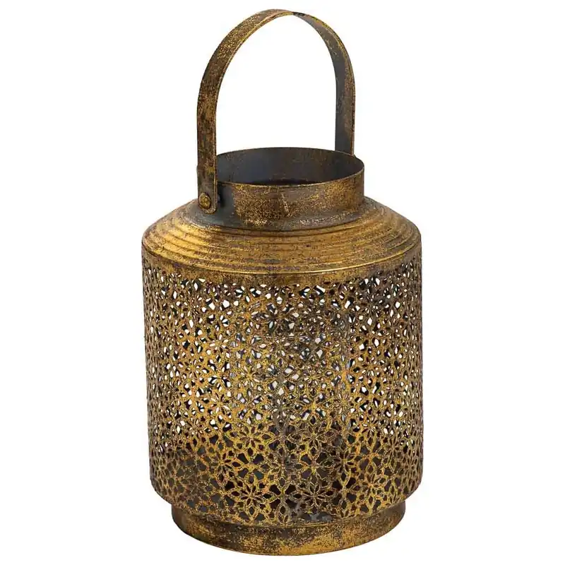 Portavelas de metal en tono dorado de 16x16x21h cm - Decoración