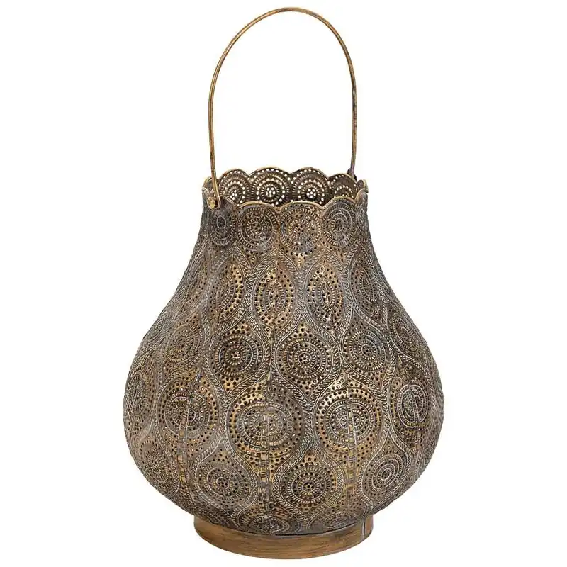 Portavelas de metal en tono marrón, con dimensiones de 25.5x25.5x28h cm - Decoración
