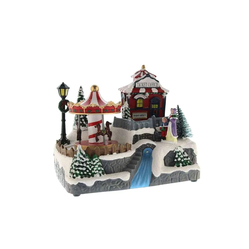 Pueblo Navideño decorativo con Rio en movimiento, luces LED y Música - Decoración