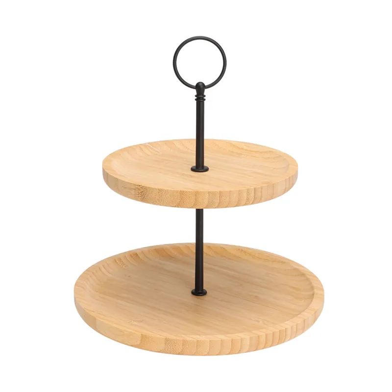 Puesto de Comida de Bambú de 2 Niveles - Ideal para Servir y Presentar Platos - Ligero y Resistente