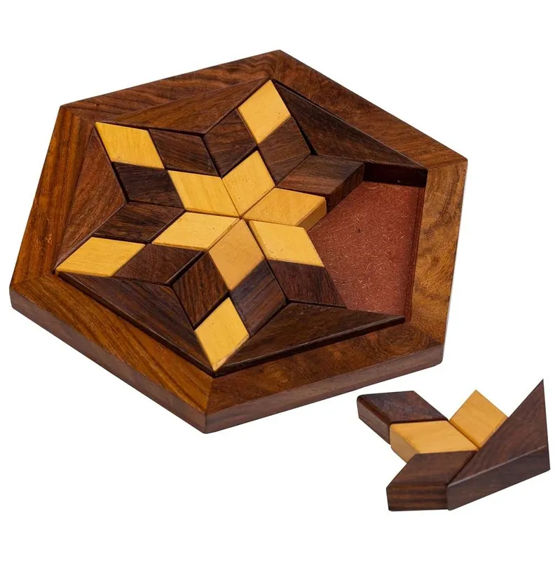 Puzzle hexagonal de madera marrón 13.5x13.5x3 - Decoración