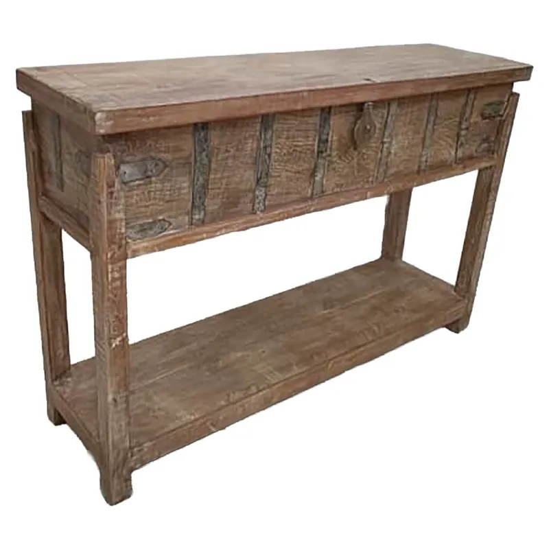 Recibidor de madera acabado artesanal marrón 144x39x93h cm - Muebles