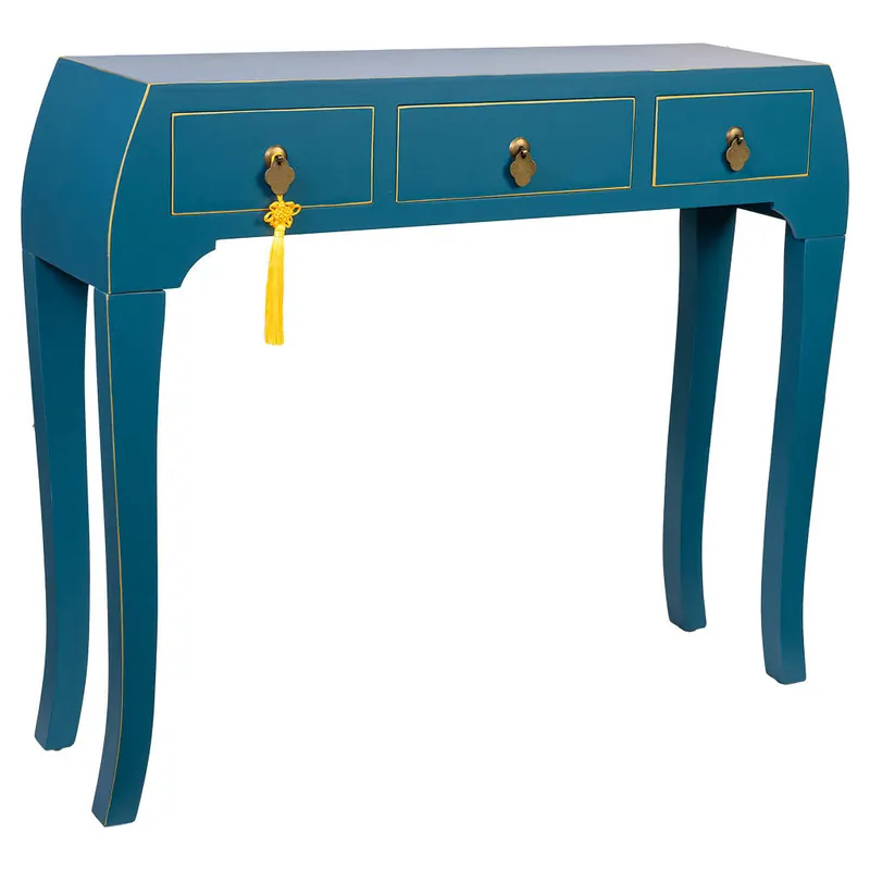 Recibidor de madera de 3 cajones en azul 96x26x80h cm - Muebles