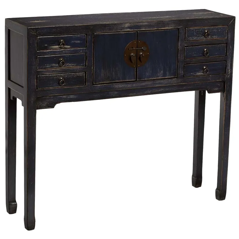 Recibidor de madera negro envejecido 100x26x87h cm - Muebles