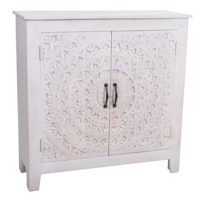 Recibidor de madera y metal acabado artesanal de 89x38x89 cm - Muebles