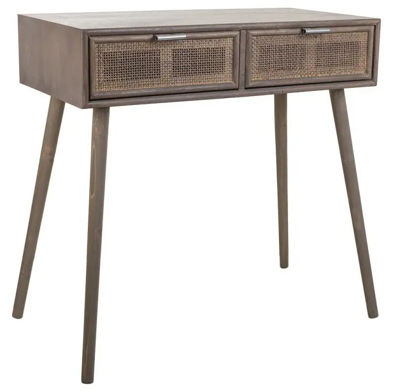 Recibidor gris de madera de pino, mdf y ratán de 80x42x79 cm. - Muebles