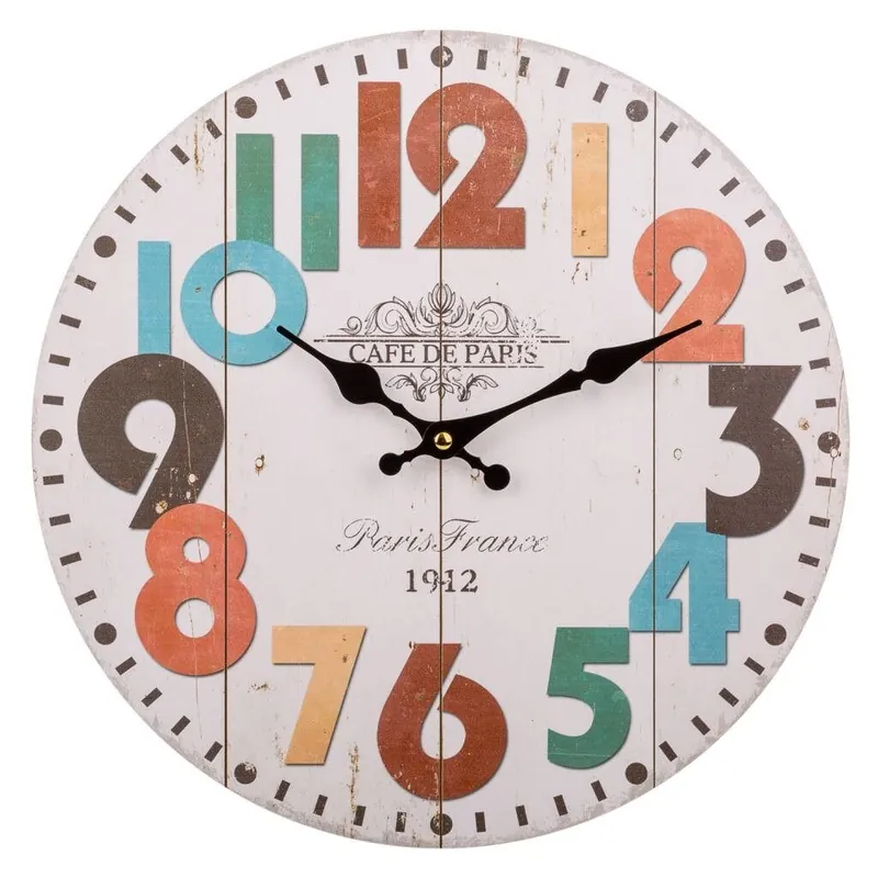Reloj de pared de madera blanco d34x2 - Decoración