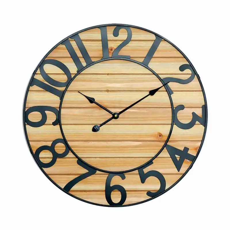 Reloj de Pared Vintage Negro/Madera Clara Ø60cm Thinia Home - Decoración