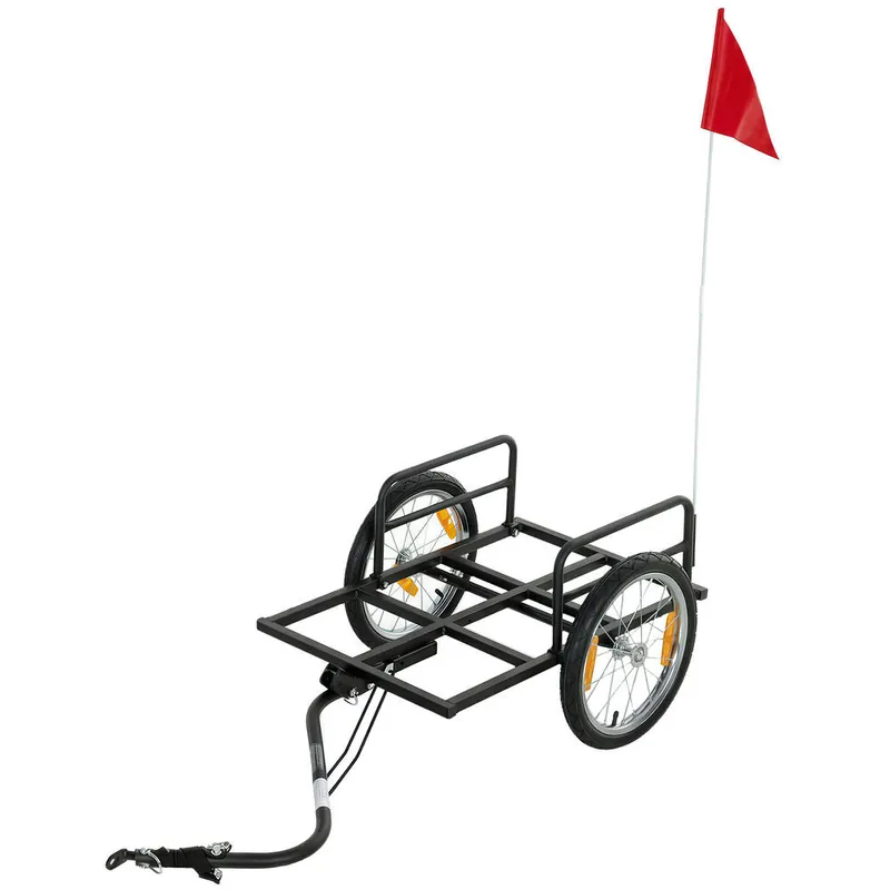 SPORTNOW Remolque de Bicicleta para Carga 40 kg, Carro de Mano de Acero con Bandera Roja, Ruedas de 16 Pulgadas, para Transporte de Equipaje, para Bici de 22 a 28 Pulgadas, 145x60x42 cm, Negro - Electrónica