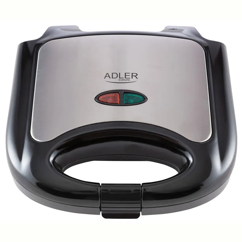 Adler AD3015 Sandwichera, 2 Sandwiches, Placas Antiadherentes, Tostado Perfecto, Acero Inoxidable, Compacta, 850, Negro/Plata - Electrodomésticos