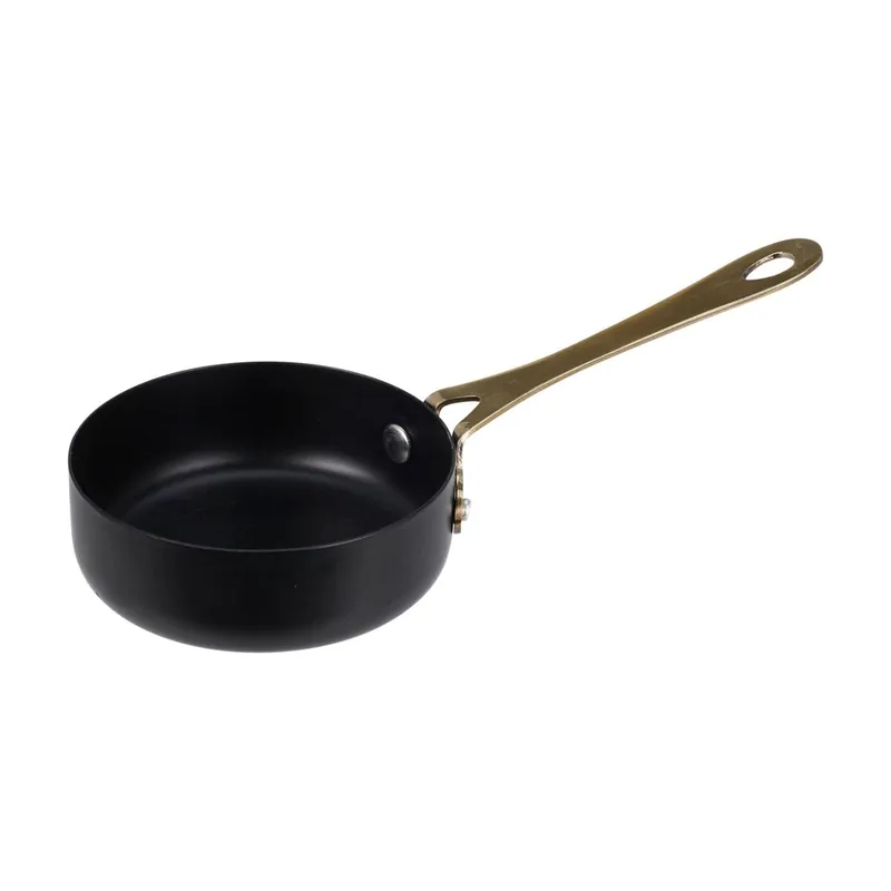 Sartén de Presentación de Ø9x3cm con mango dorado - Ideal para tapas, aperitivos, salsas o presentaciones Gourmet - en Acero inoxidable