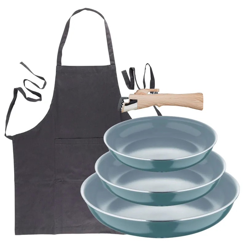 Sartenes Ø18Ø20Ø24cm inducción Click&Cook y Delantal gris - Cocina