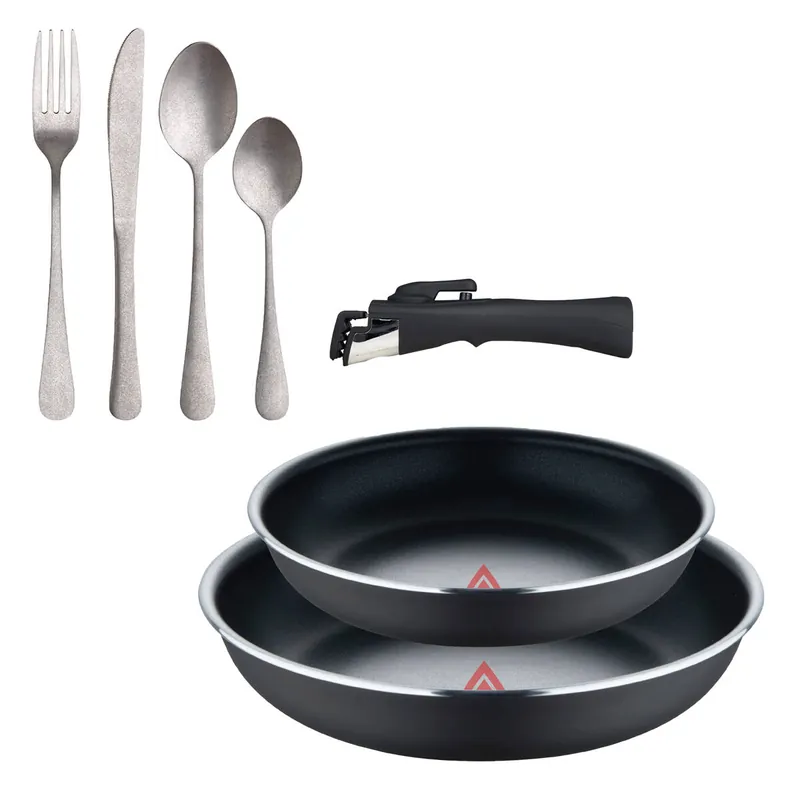 Sartenes Ø22Ø26cm inducción Click&Cook y Set de 16 cubiertos - Cocina