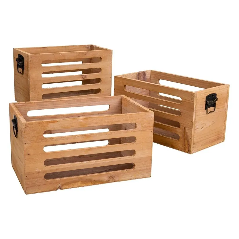 Set 3 cajas de madera marrón - Decoración