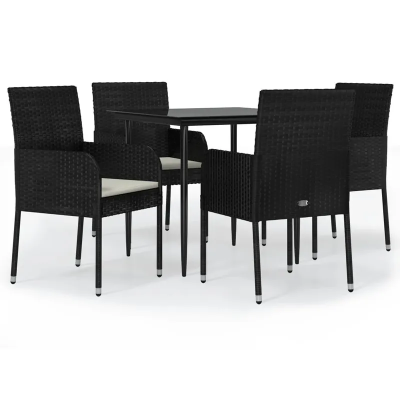 Set de muebles jardín 5 pzas con cojines ratán sintético negro VidaXL
