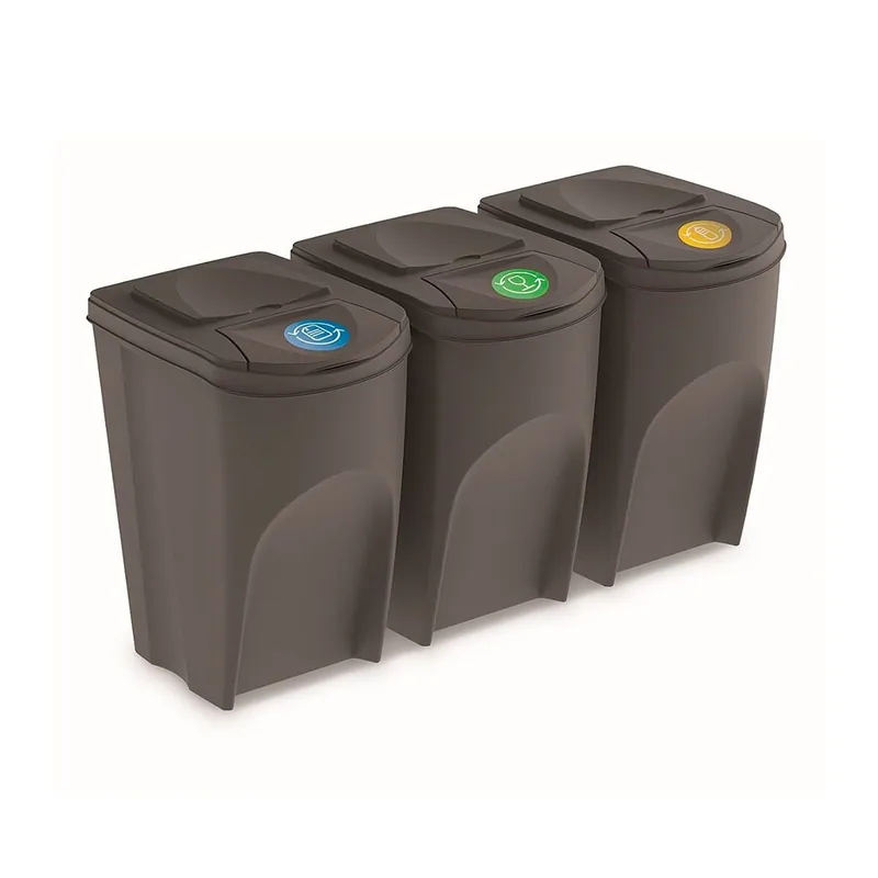 Set de 3 cubos de basura KEDEN SORTIBOX papelera reciclaje, gris, volumen 3x35L - Baño