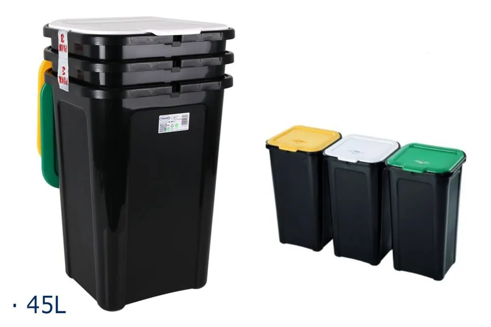 Set de 3 cubos de basura para RECICLAJE 45 litros marca CONFORAMA - Cocina