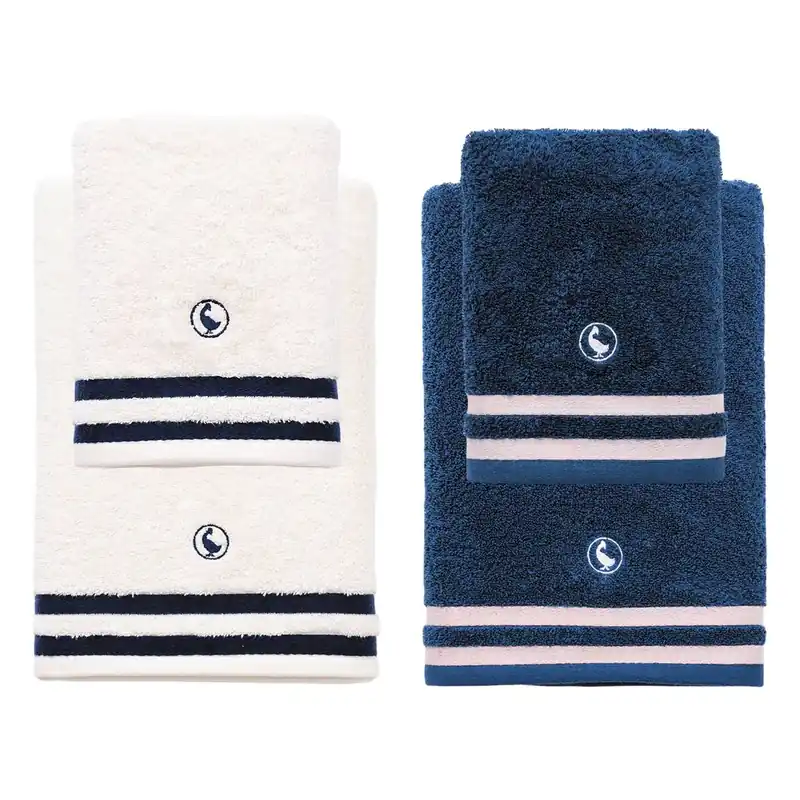 Set de 2 toalla 50x90cm y 2 Toalla 70x140cm Algodón 500GSM Blanco crudo y Azul marino El Ganso - Textil