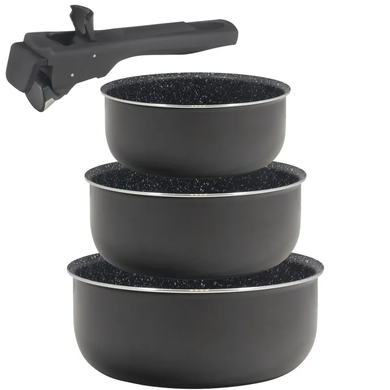Bergner Click&Cook Set 3 cazos Ø16Ø18Ø20cm aluminio prensado apta inducción black CON mango - Cocina