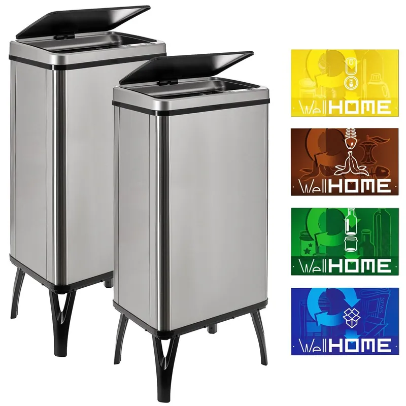 WELL HOME MOBILIARIO & DECORACIÓN 2 Cubos de basura inteligente de 50L c/u, Alto: 83,5 (x35,5x26), gris con etiquetas magnéticas - Baño
